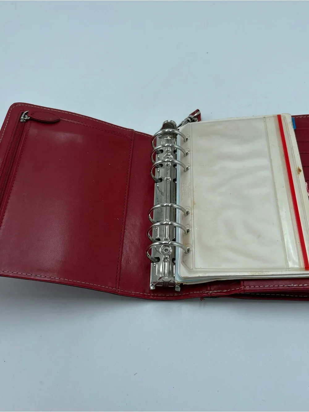 Vintage Red Leather Franklin Covey Planner 6 Ring Wrist Strap Wallet Pockets